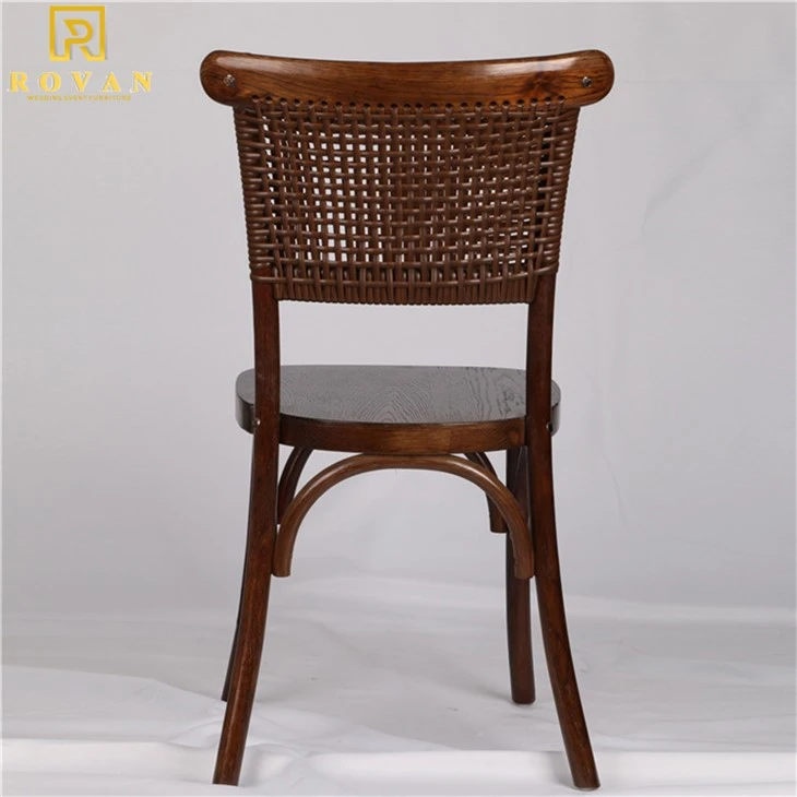 wood rattan weave high back chair
