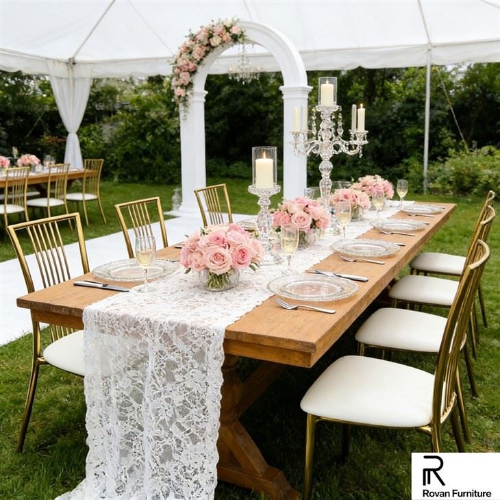 Gold Iron Plating Square Back Wedding Chair factory