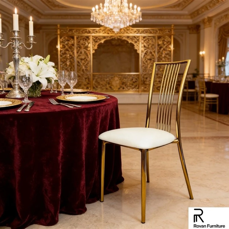 Gold Iron Plating Square Back Wedding Chair high quality