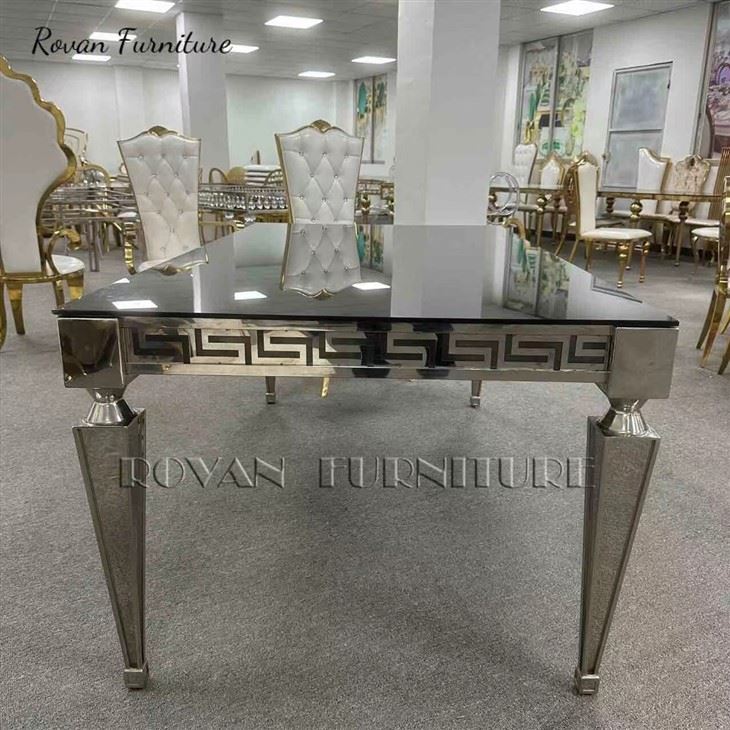 Luxury Silver Rectangular Stainless Steel Wedding Dining Table