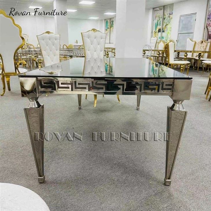 Luxury Silver Rectangular Stainless Steel Wedding Dining Table