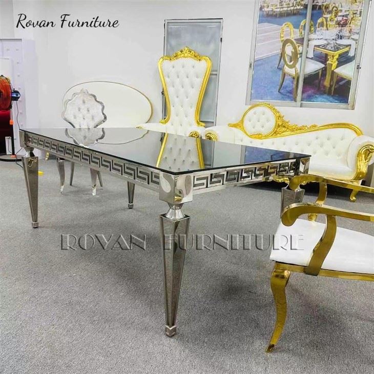 Luxury Silver Rectangular Stainless Steel Wedding Dining Table
