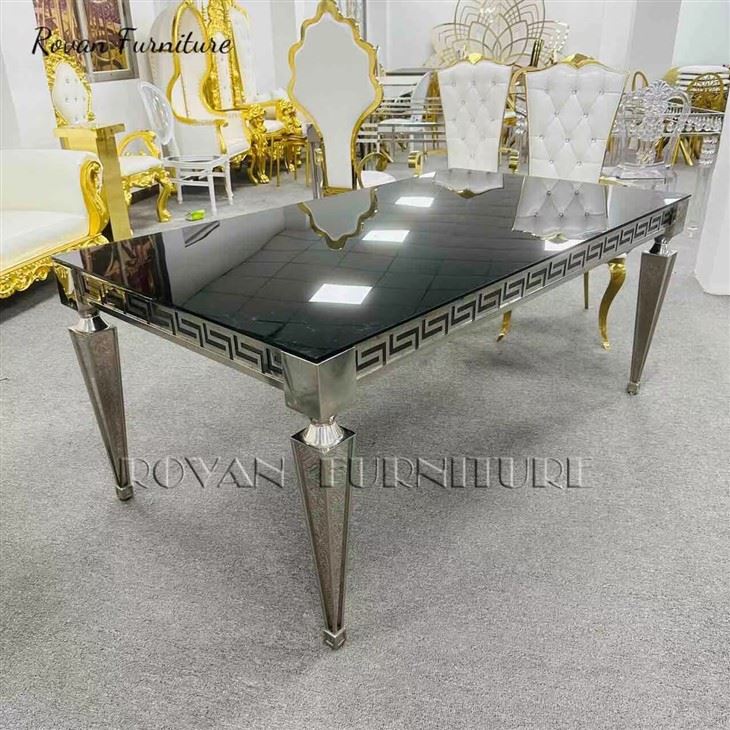 Luxury Silver Rectangular Stainless Steel Wedding Dining Table