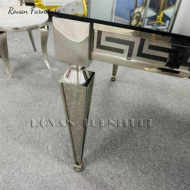Luxury Silver Rectangular Stainless Steel Wedding Dining Table