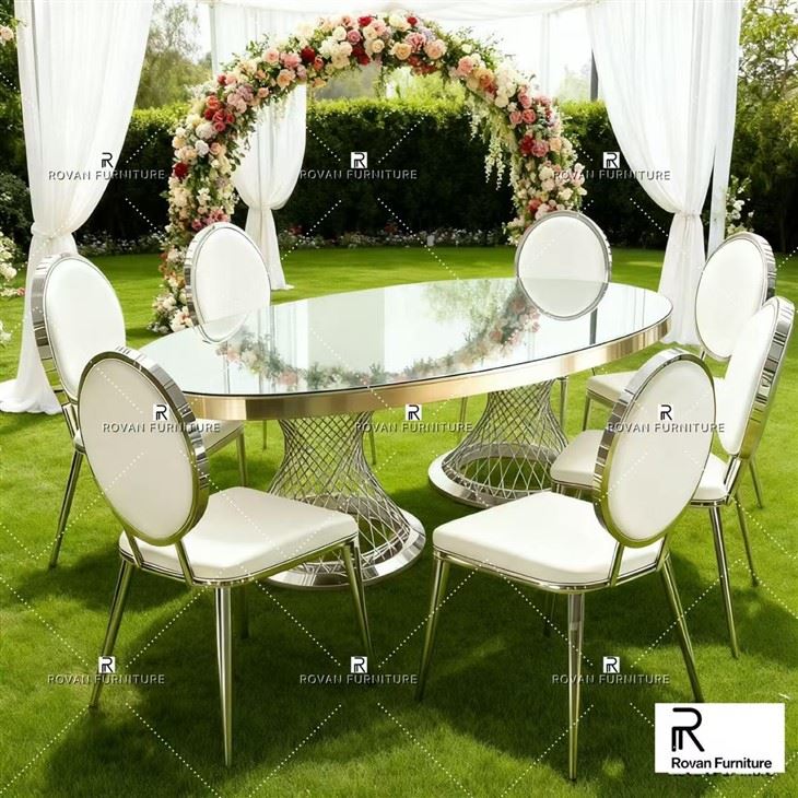 Luxury Stainless Steel Oval Dining Table factory