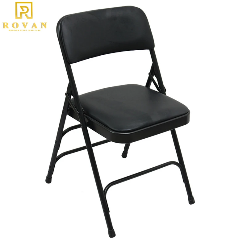 Metal Iron Black Padded Folding Chair with Cushion