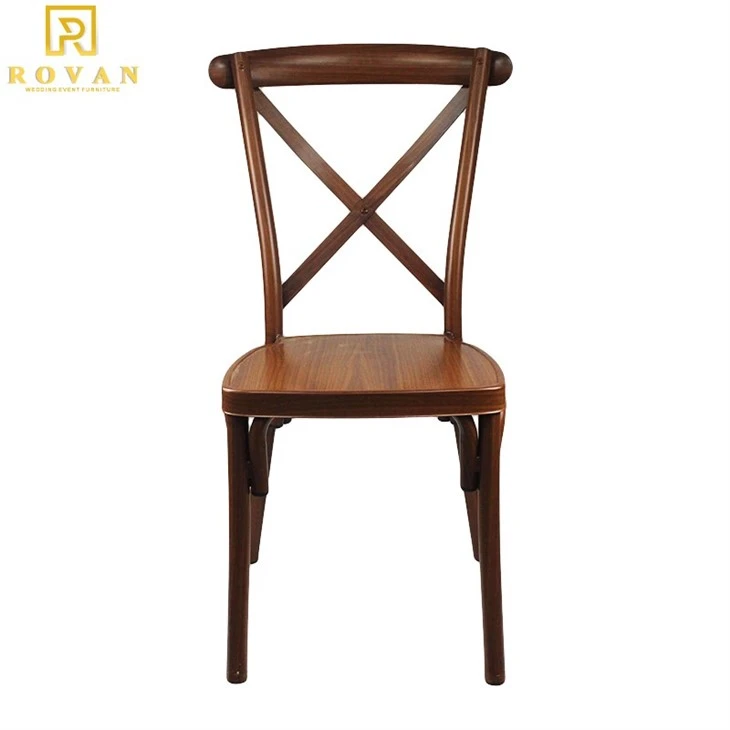 metal wood grain cross back chair
