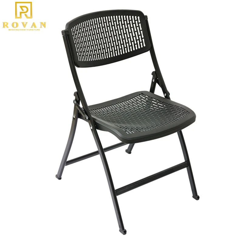 Outdoor Black Iron and Plastic Folding Chair