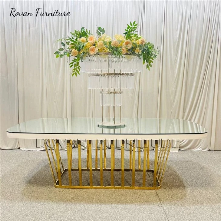 Rectangular Gold Stainless Steel Wedding Dining Table