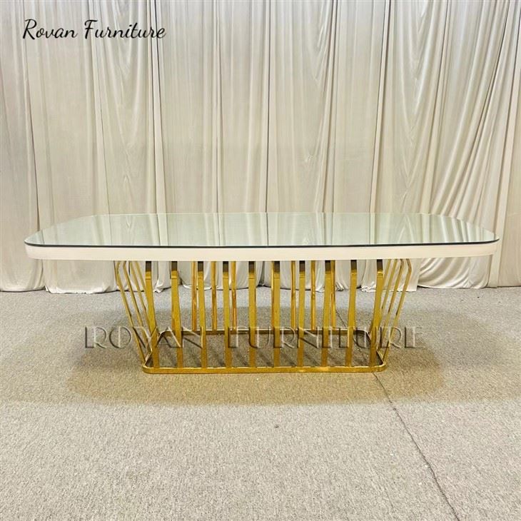 Rectangular Gold Stainless Steel Wedding Dining Table