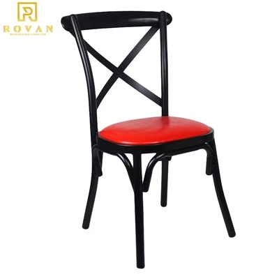 Metal Upholstered Fixed Cushion Cross Back Chair