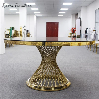 Modern Gold Stainless Steel Round Wedding Dining Table