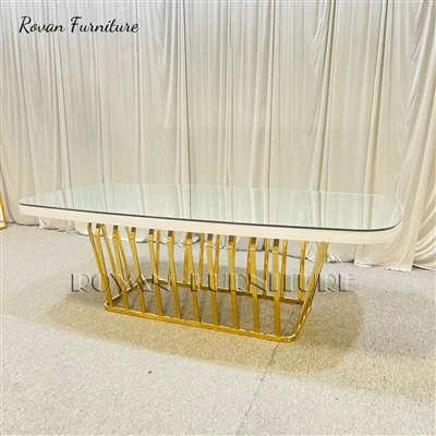 Rectangular Gold Stainless Steel Wedding Dining Table