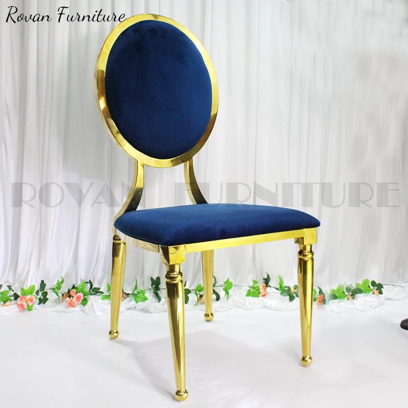 Upholstered Gold Round Back Metal Wedding Event Chairs