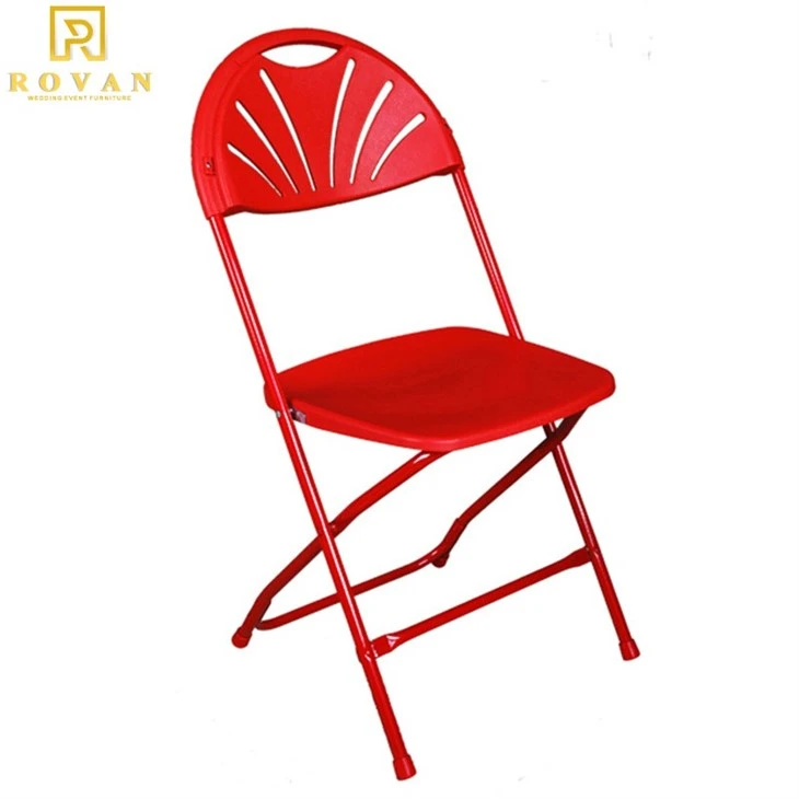Red fan back folding chair