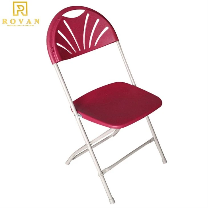 Deep red fan back folding chair