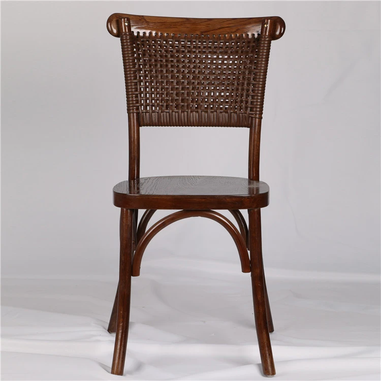 Wood Cane Rattan Weave High Back Chair